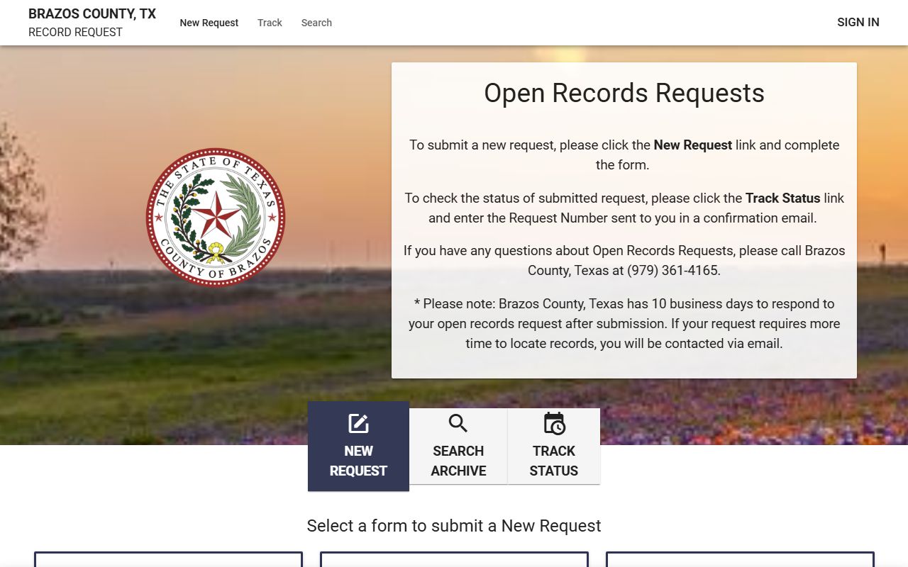 Brazos County JustFOIA request portal for inmate records